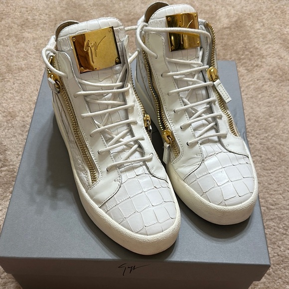 Giuseppe zanotti White and Gold High-Top Sneakers - Picture 1 of 5